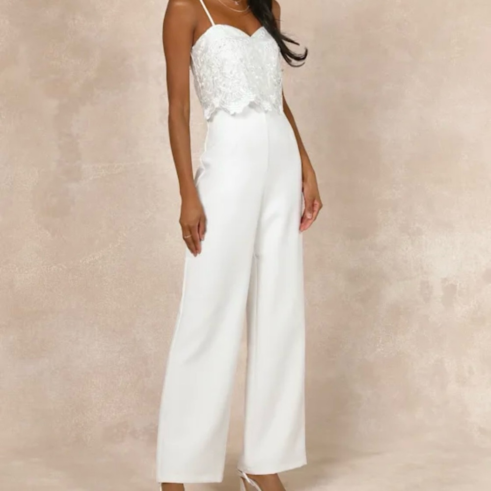 Lulus Exquisite Posture White Floral Embroidered Tiered Lace Jumpsuit